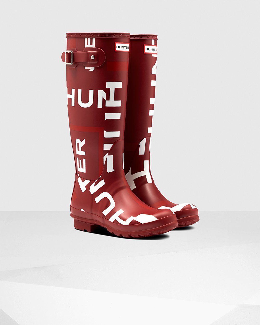 Botas De Altas Original Exploded Logo Hunter Mujer - Grises Rojos - 860745FHI